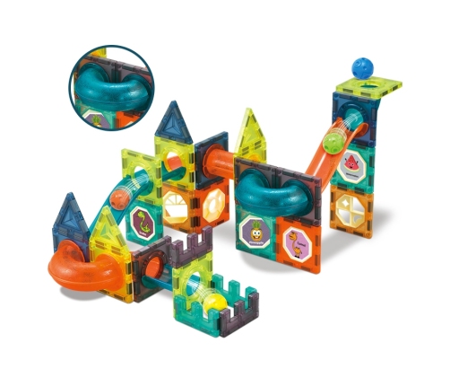 WOOPIE Klocki Magnetyczne Tor Kulkowy Świetlny 75 el.