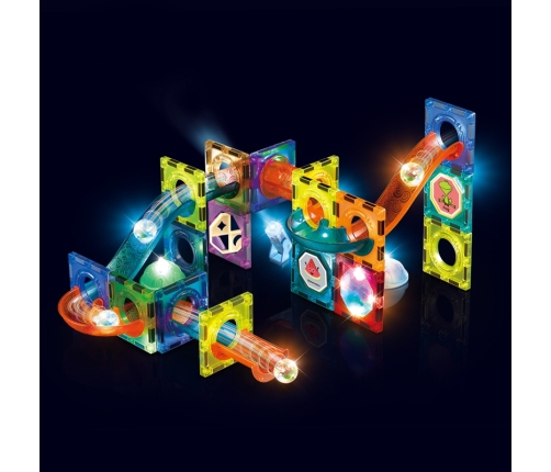 WOOPIE Klocki Magnetyczne Tor Kulkowy Świetlny 49 el.