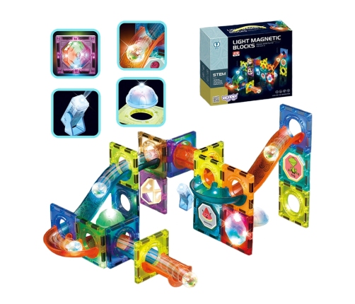 WOOPIE Klocki Magnetyczne Tor Kulkowy Świetlny 49 el.