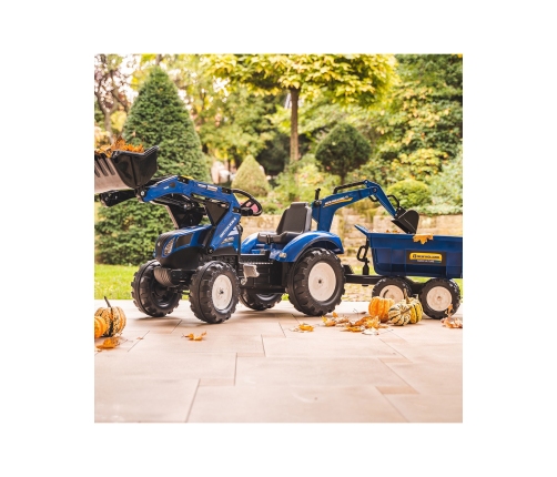 Трактор с педалями с ковшом и прицепом FALK New Holland Blue