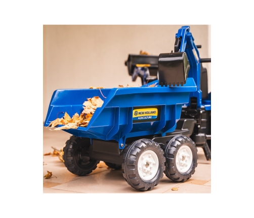 Трактор с педалями с ковшом и прицепом FALK New Holland Blue