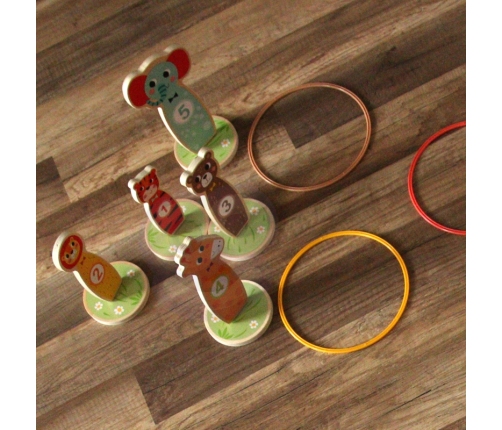 TOOKY TOY Drewniana Gra Zręcznościowa Rzut do Celu Zwierzątka 15 el.