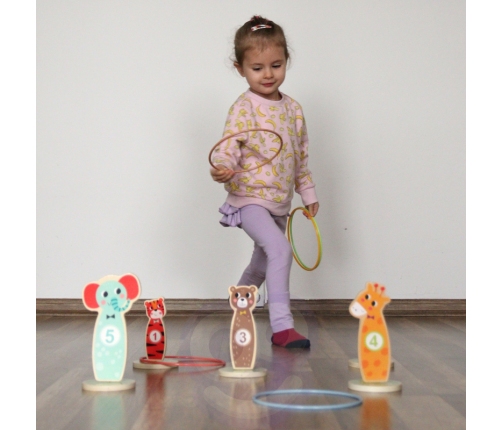 TOOKY TOY Drewniana Gra Zręcznościowa Rzut do Celu Zwierzątka 15 el.
