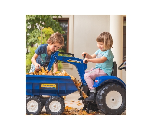 Трактор с педалями с ковшом и прицепом FALK New Holland Blue