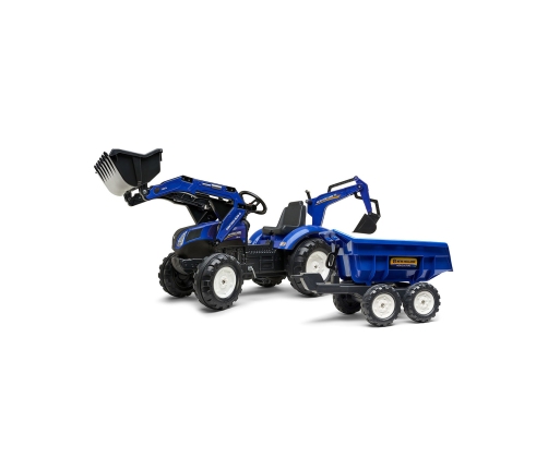 Трактор с педалями с ковшом и прицепом FALK New Holland Blue