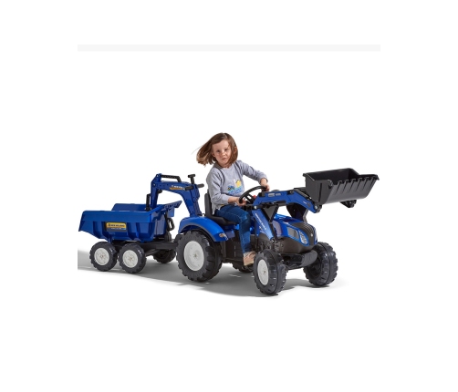 Трактор с педалями с ковшом и прицепом FALK New Holland Blue