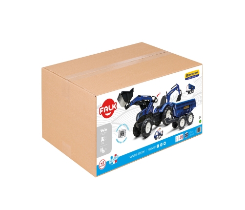Трактор с педалями с ковшом и прицепом FALK New Holland Blue