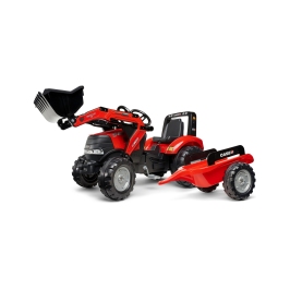 Трактор с педалями с ковшом и прицепом FALK Case Red