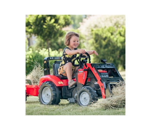 Трактор с педалями с ковшом и прицепом FALK Case Red