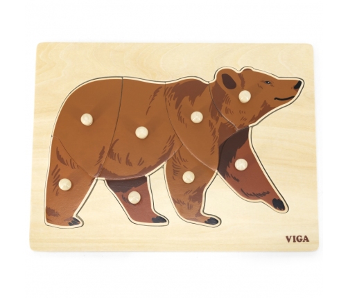 VIGA Drewniane Puzzle Montessori Miś Niedźwiedź z Pinezkami