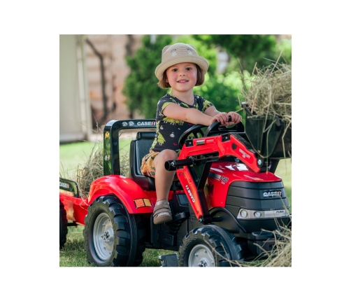 Трактор с педалями с ковшом и прицепом FALK Case Red