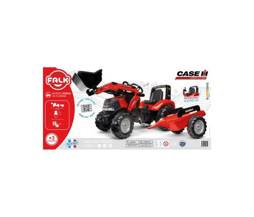 Трактор с педалями с ковшом и прицепом FALK Case Red