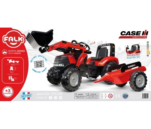 Traktors ar pedāļiem ar kausu un piekabi FALK Case Red