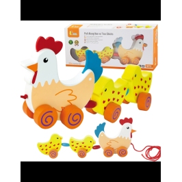 VIGA Zestaw do ciągnięcia Kurka z kurczakami 36 cm