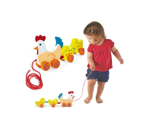 VIGA Zestaw do ciągnięcia Kurka z kurczakami 36 cm