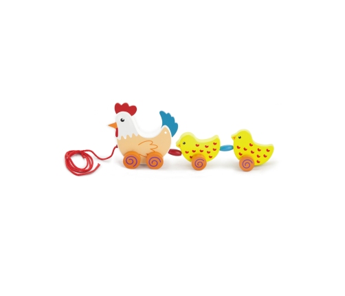 VIGA Zestaw do ciągnięcia Kurka z kurczakami 36 cm