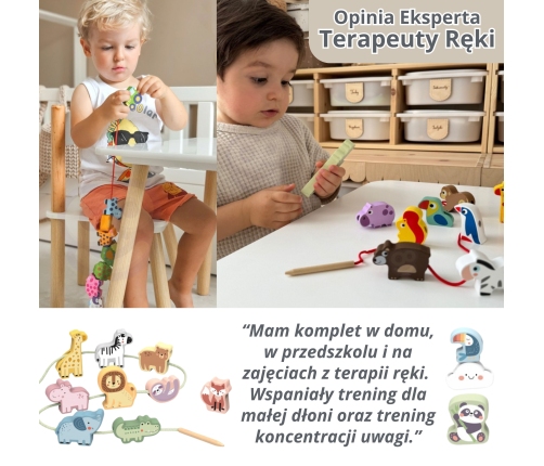 VIGA Drewniana Przeplatanka Klocki Farma do Nawlekania Montessori