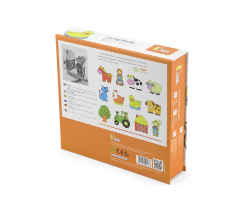 VIGA Drewniana Przeplatanka Klocki Farma do Nawlekania Montessori