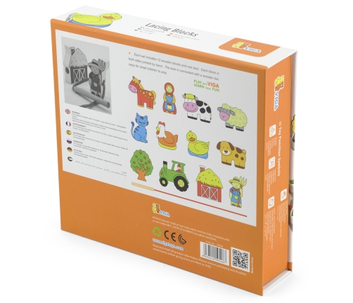 VIGA Drewniana Przeplatanka Klocki Farma do Nawlekania Montessori