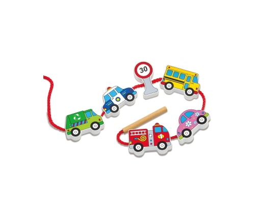 Viga Drewniana Przeplatanka Nawlekanka Sznurowanka Samochody Montessori