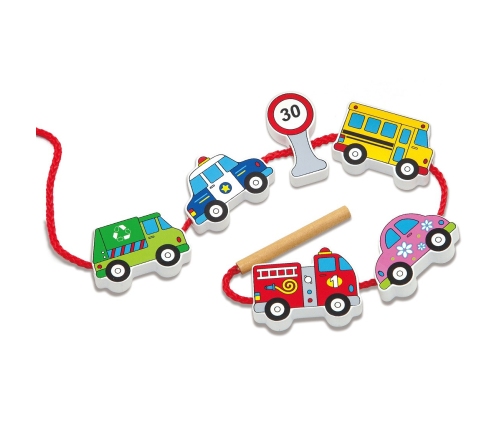 Viga Drewniana Przeplatanka Nawlekanka Sznurowanka Samochody Montessori