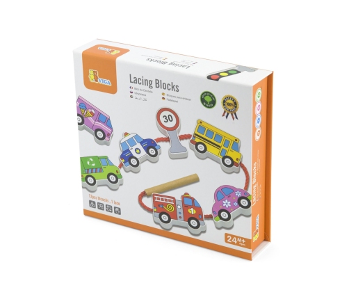 Viga Drewniana Przeplatanka Nawlekanka Sznurowanka Samochody Montessori