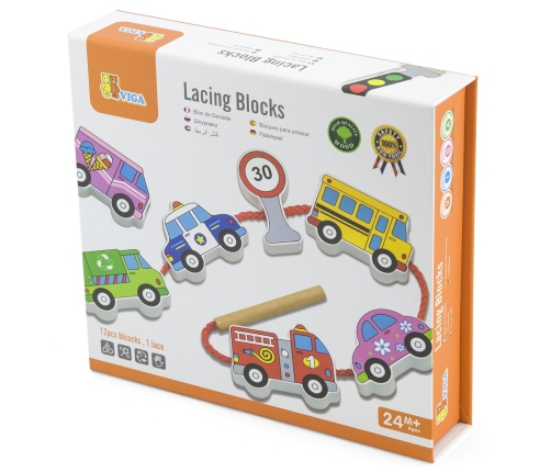 Viga Drewniana Przeplatanka Nawlekanka Sznurowanka Samochody Montessori