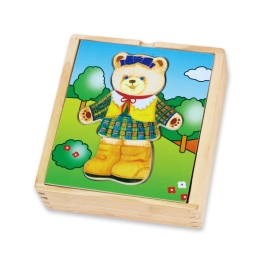VIGA Drewniana Układanka Logiczna Puzzle Ubierz Misia Dziewczynkę