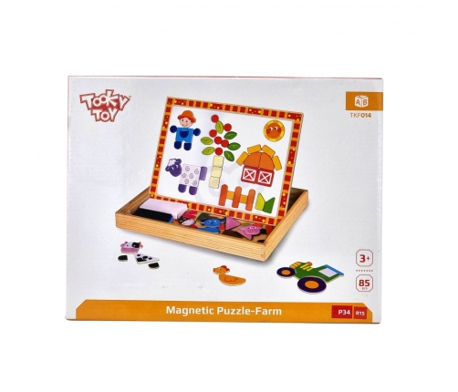 TOOKY TOY Drewniana Tablica Dwustronna Puzzle Układanka Magnetyczna Farma