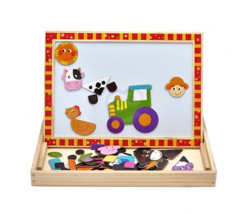 TOOKY TOY Drewniana Tablica Dwustronna Puzzle Układanka Magnetyczna Farma