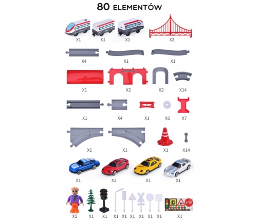 WOOPIE Kolejka Elektryczna Tor Most Tunel 80 el.