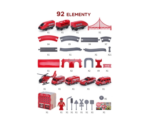 WOOPIE Kolejka Elektryczna Tor Samochodowy Straż Helikopter Auta 92 el.