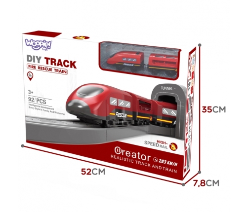 WOOPIE Kolejka Elektryczna Tor Samochodowy Straż Helikopter Auta 92 el.