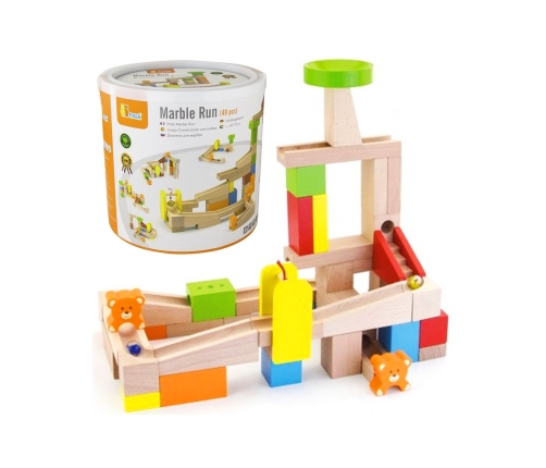 VIGA Drewniany Tor Zjeżdzlania na kulki Kulodrom 49 elementów