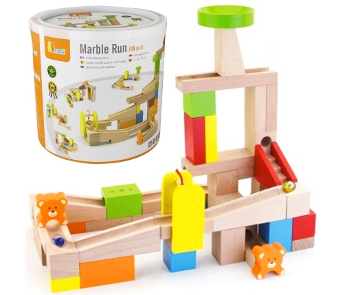 VIGA Drewniany Tor Zjeżdzlania na kulki Kulodrom 49 elementów