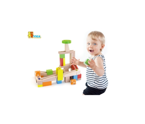 VIGA Drewniany Tor Zjeżdzlania na kulki Kulodrom 49 elementów