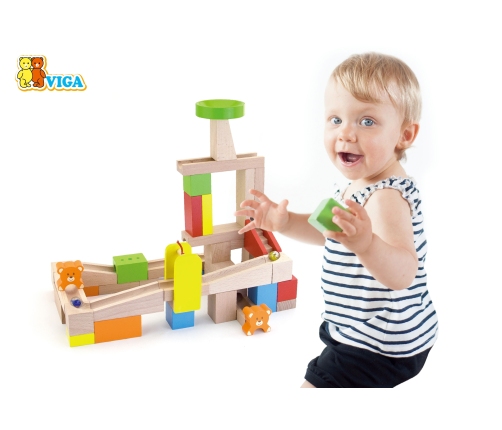 VIGA Drewniany Tor Zjeżdzlania na kulki Kulodrom 49 elementów