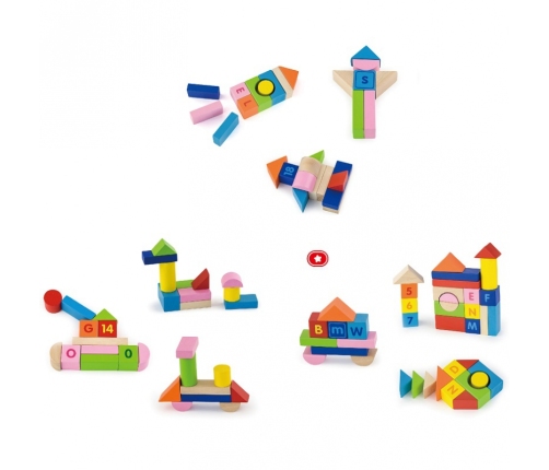 VIGA Klocki Drewniane Edukacyjne 100 elem. Cyferki Literki