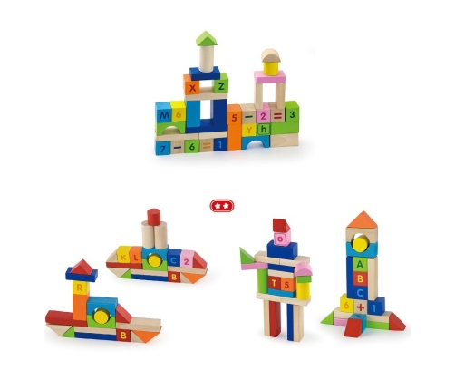 VIGA Klocki Drewniane Edukacyjne 100 elem. Cyferki Literki