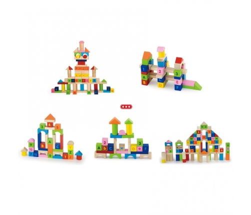 VIGA Klocki Drewniane Edukacyjne 100 elem. Cyferki Literki