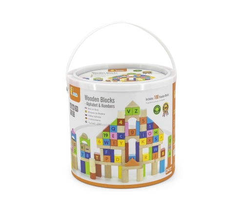 VIGA Klocki Drewniane Edukacyjne 100 elem. Cyferki Literki