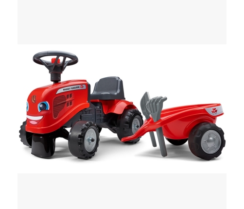 FALK Traktorek Baby Massey Ferguson Czerwony z Przyczepką + akc. Od 1 roku