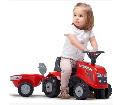 FALK Traktorek Baby Massey Ferguson Czerwony z Przyczepką + akc. Od 1 roku