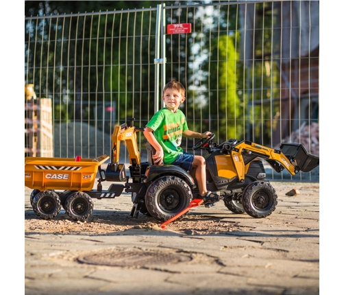 FALK Traktor Case IH Backhoe Pomarańczowy z Przyczepką Ruchoma Łyżka od 3 Lat