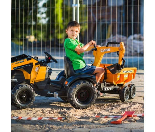 FALK Traktor Case IH Backhoe Pomarańczowy z Przyczepką Ruchoma Łyżka od 3 Lat