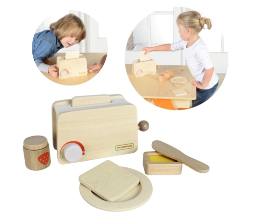 MASTERKIDZ Drewniany Toster + Masło Kromka Nóż Talerz Dżem