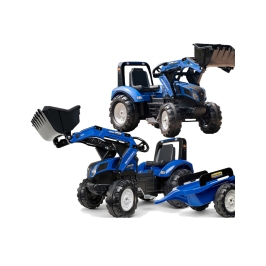 Трактор с педалями с ковшом и прицепом FALK New Holland Blue