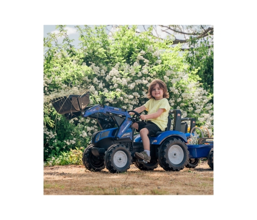 Трактор с педалями с ковшом и прицепом FALK New Holland Blue