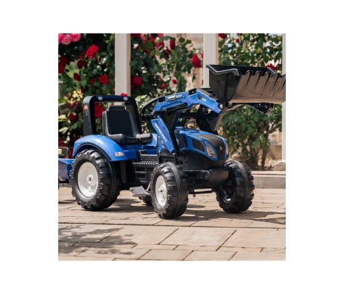 Трактор с педалями с ковшом и прицепом FALK New Holland Blue