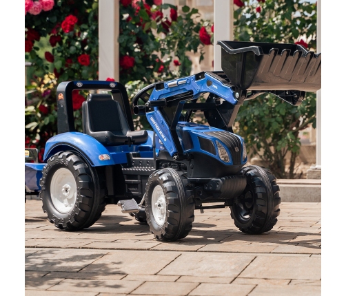 Traktors ar pedāļiem ar kausu un piekabi FALK New Holland Blue